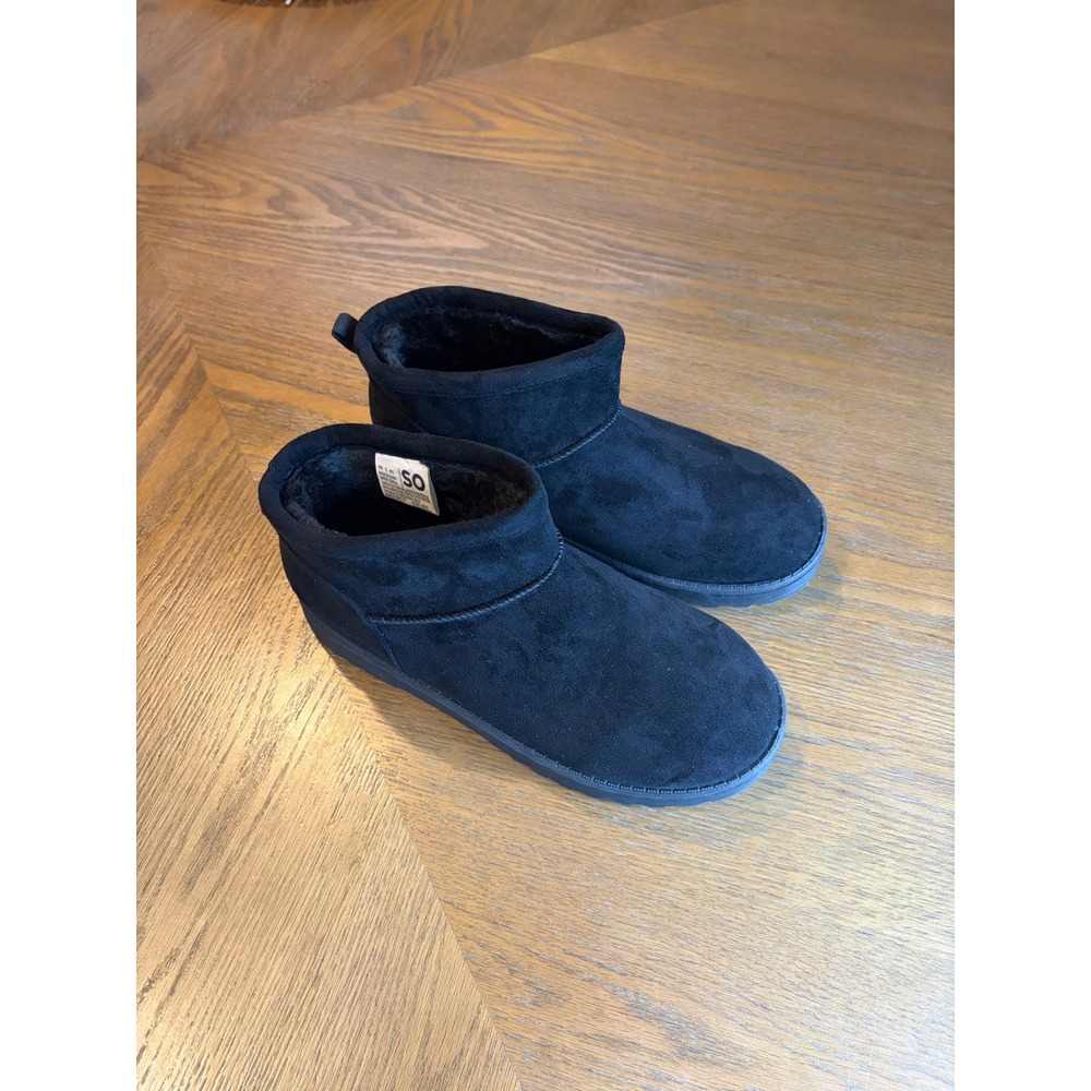 SO Lupita Black Faux Fur Lined Ankle Mini Boots Womens 6 Med LUPITABLACK